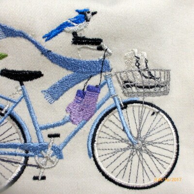 Seasonal Bicycle Pillow covers, Embroidered bicycle pillow, Winter pillows - image2